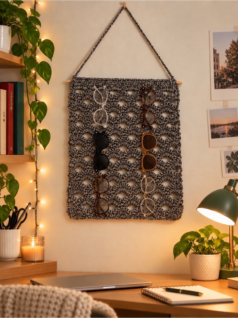 Handmade Crochet Wall Organizer | Gray Accessory & Jewelry Holder